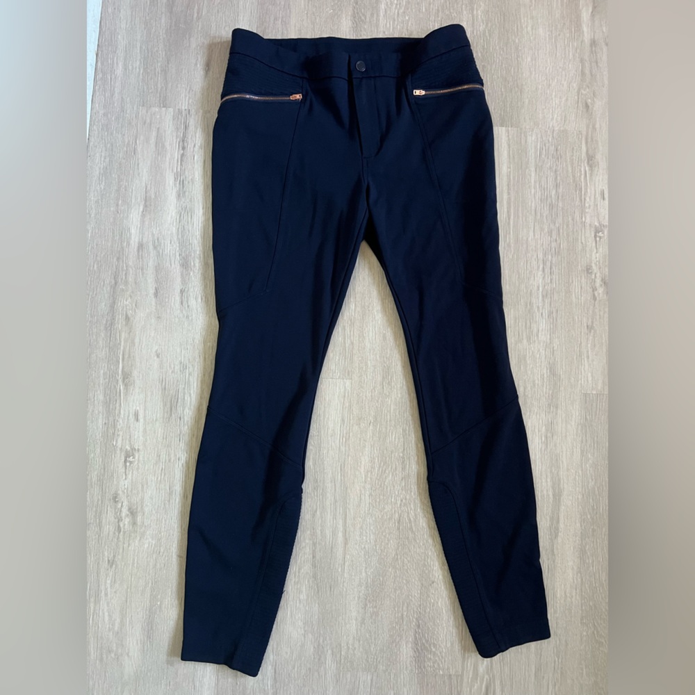 Athleta Moto Ponte Navy travel Leggings with Zipper Accents 10